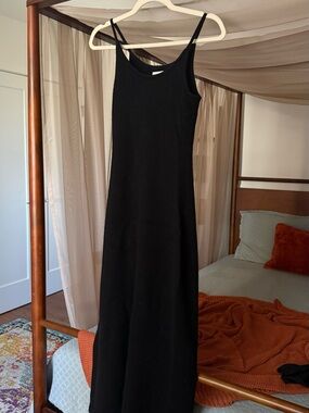 Barbara Black Wool Midi Slip Dress with Double Spaghetti Strapsu